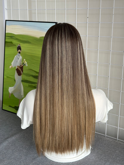 22 inch Slight Layer Straight Color #B24 Brazilian Hair Lace Top Wig Jewish Wig Sheitel