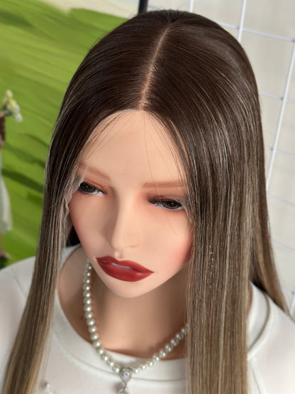 22 inch Slight Layer Straight Color #B24 Brazilian Hair Lace Top Wig Jewish Wig Sheitel