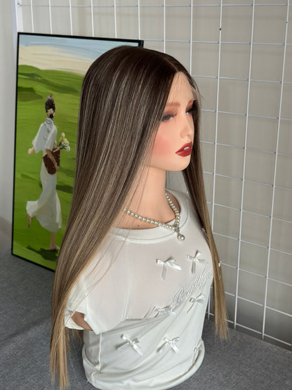 22 inch Slight Layer Straight Color #B24 Brazilian Hair Lace Top Wig Jewish Wig Sheitel