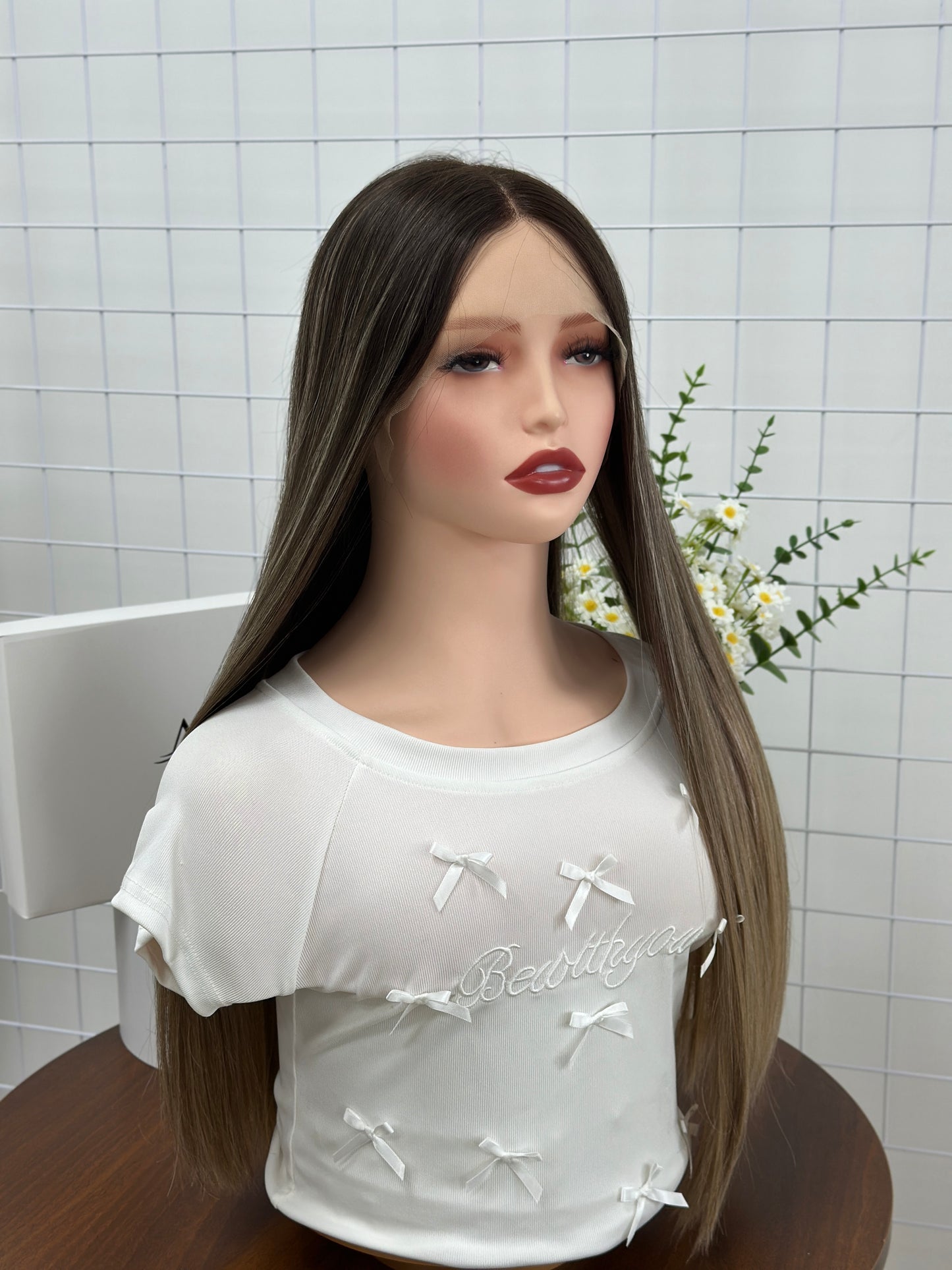 24 inch No Layer Color #B24 Straight Brazilian Hair Lace Top Jewish Wig Sheitel