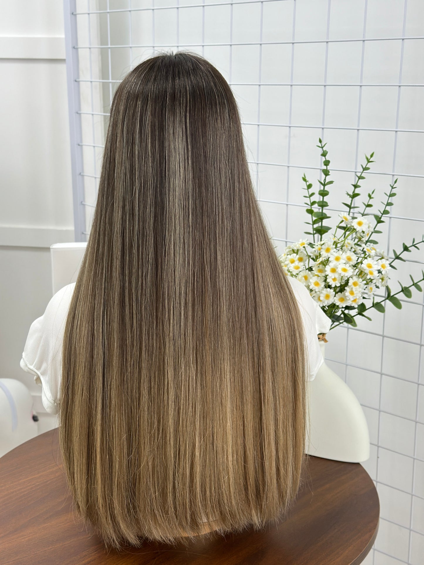 24 inch No Layer Color #B24 Straight Brazilian Hair Lace Top Jewish Wig Sheitel