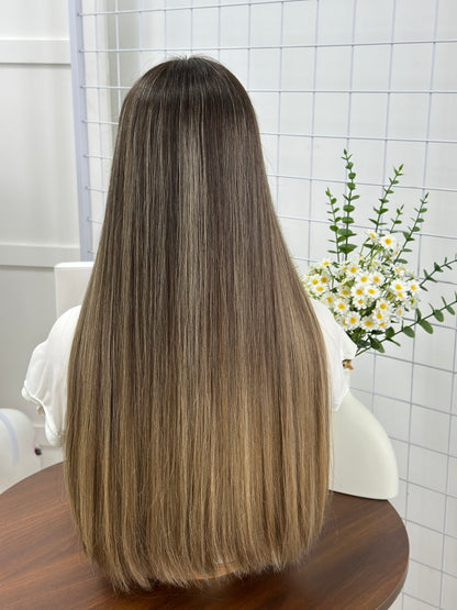 24 inch No Layer Color #B24 Straight Brazilian Hair Lace Top Jewish Wig Sheitel