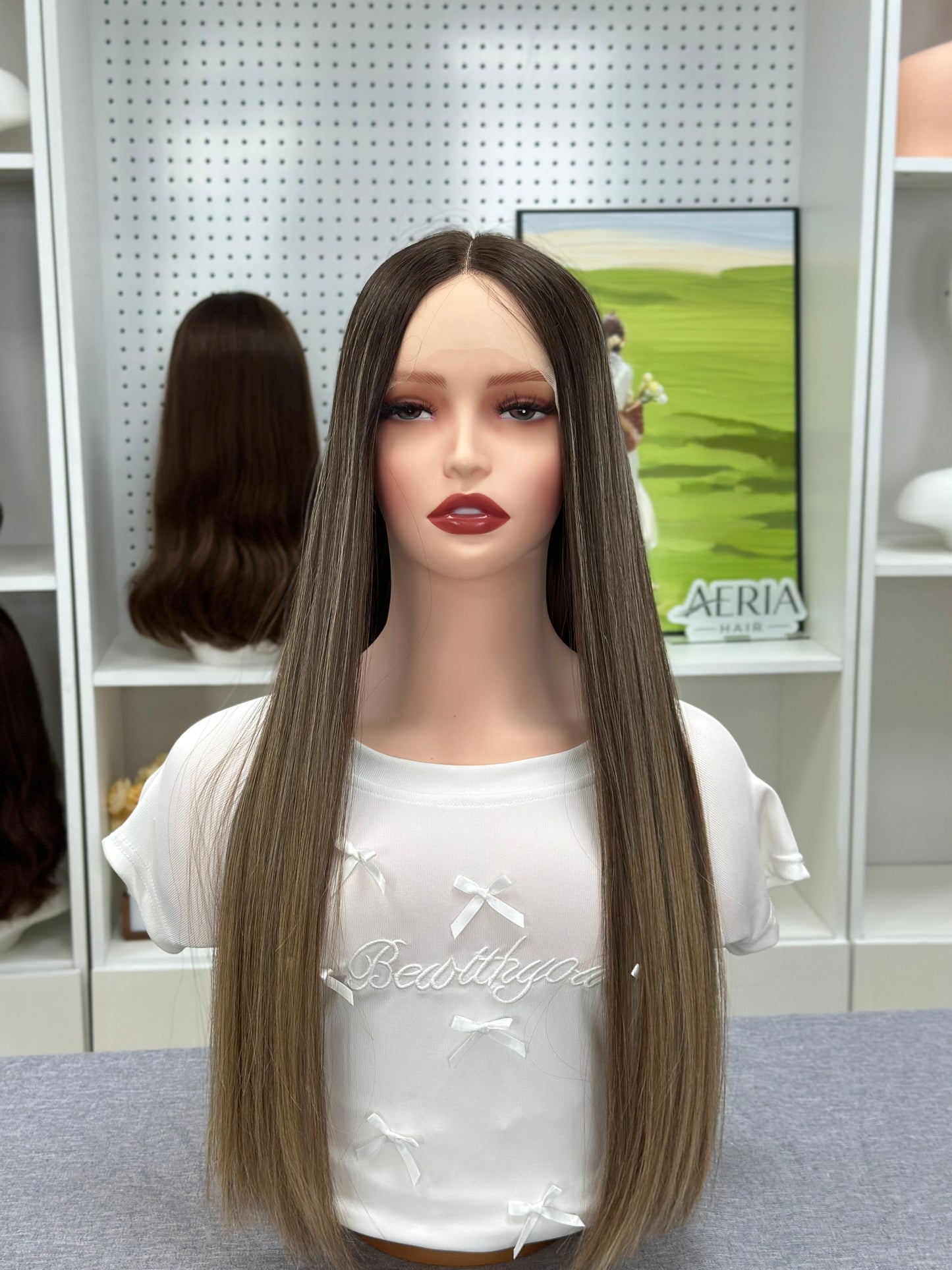 24 inch No Layer Color #B24 Straight Brazilian Hair Lace Top Jewish Wig Sheitel