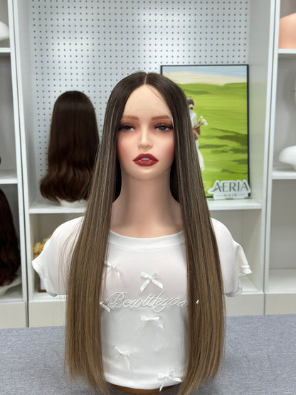 24 inch No Layer Color #B24 Straight Brazilian Hair Lace Top Jewish Wig Sheitel