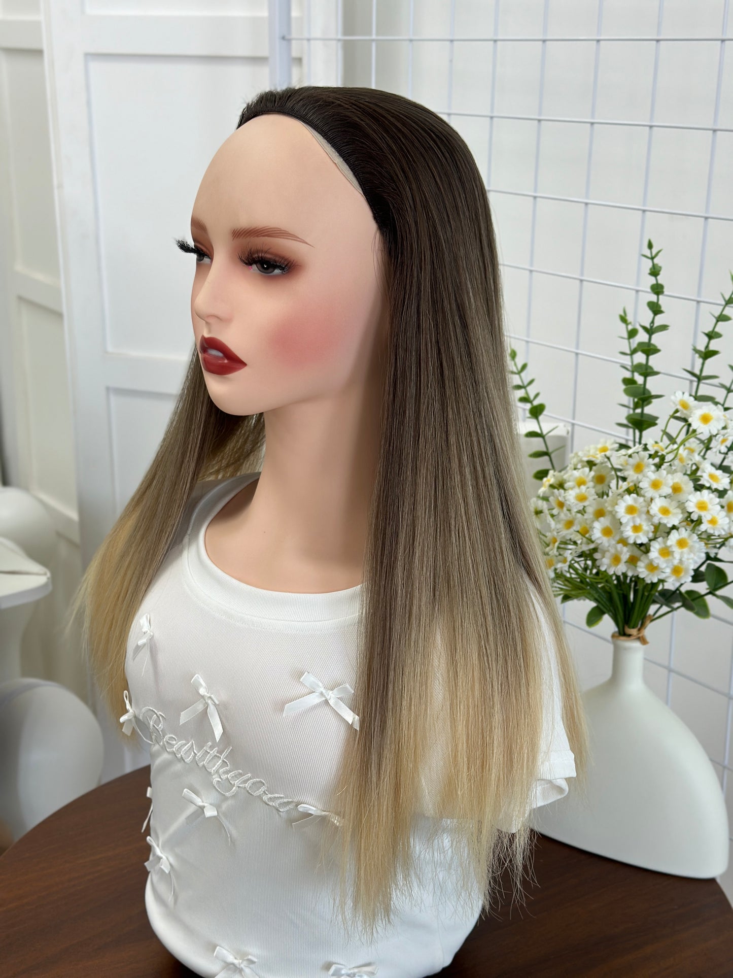 20 inch Straight Color #B02 Slight Layer Brazilian Hair Bandfall Jewish Kosher Wig Sheitel