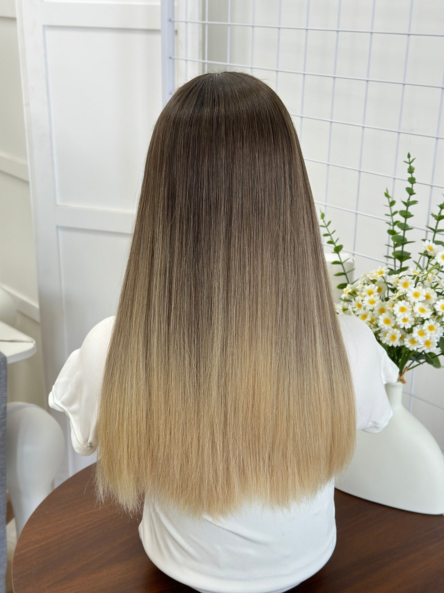 20 inch Straight Color #B02 Slight Layer Brazilian Hair Bandfall Jewish Kosher Wig Sheitel
