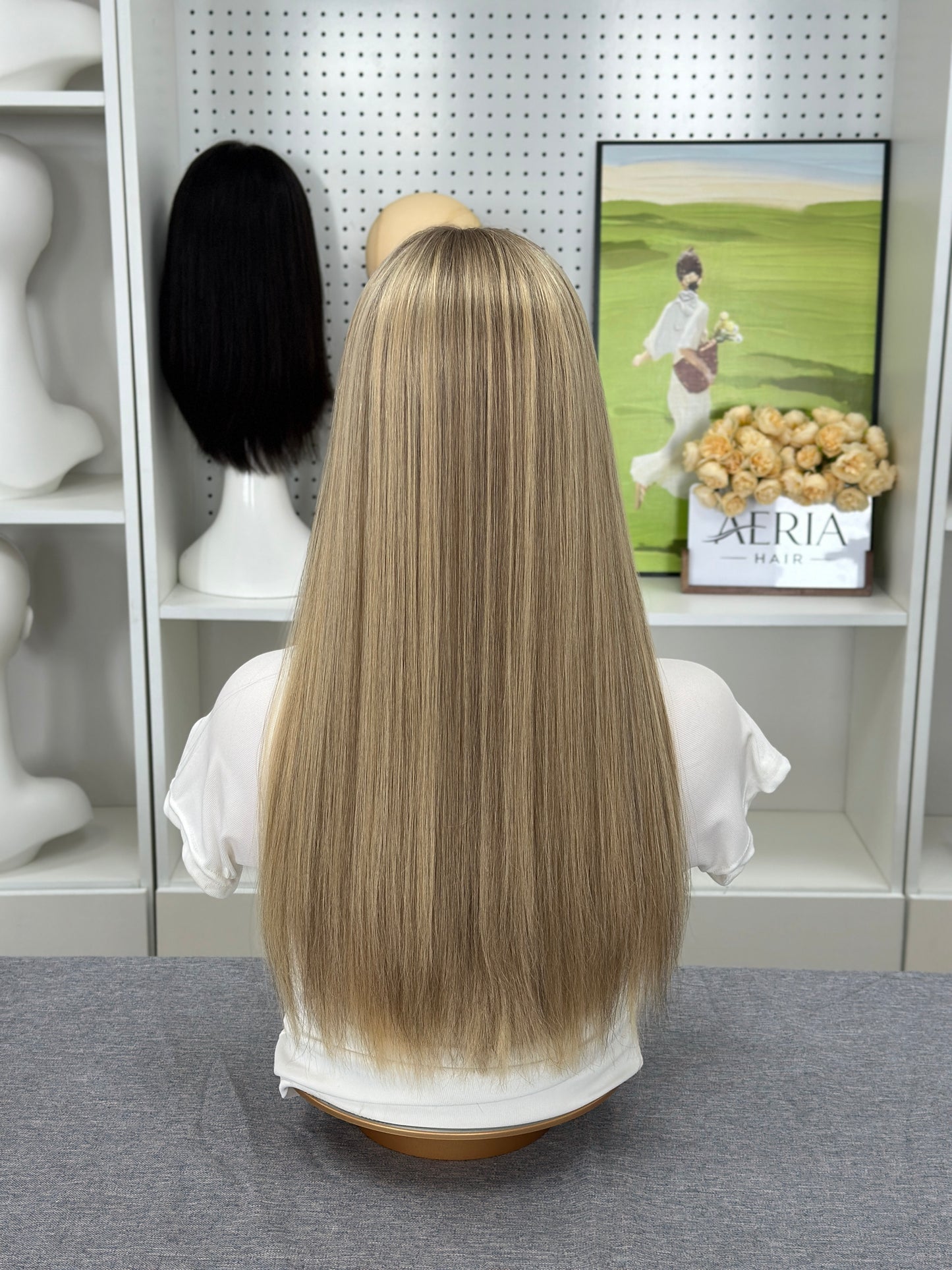 22 inch Slight Layer Brazilian Hair Straight Blonde Color #A64 Lace Top Jewish Wig Sheitel