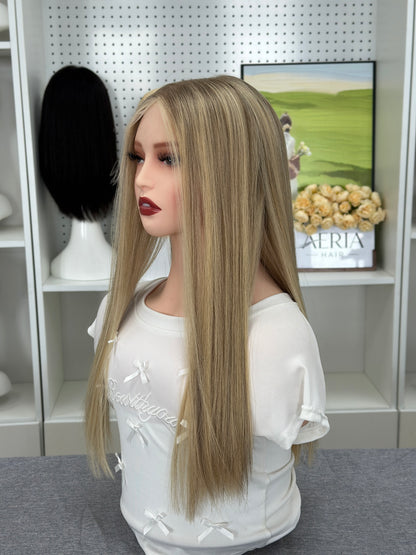 22 inch Slight Layer Brazilian Hair Straight Blonde Color #A64 Lace Top Jewish Wig Sheitel