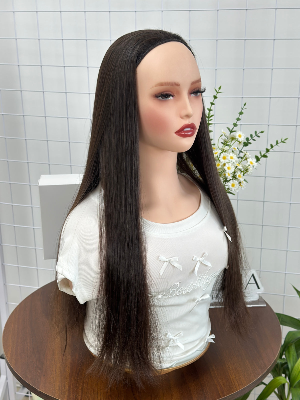 24-inch Natural Color #6 Virgin Russian Hair Jewish Bandfall Sheitel-Slight Layer,Straight