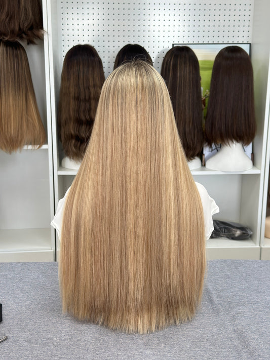 26-Inch Brazilian Human Hair Lace Top Wig – Blonde Color,Slight Layer,Straight
