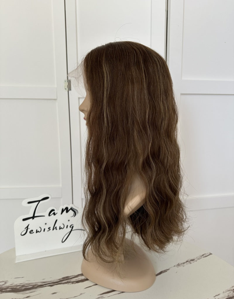 Light Brown With Highlight Wavy 20inch Slight Layer HD Lace Top Wig