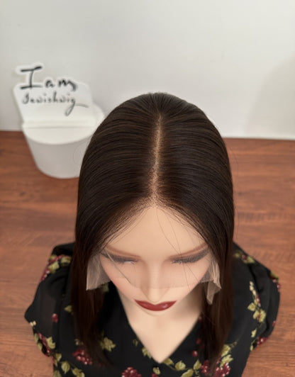 Dark Brown 14inch No Layer HD Lace Top Wig