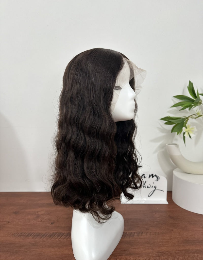 Dark Brown Wavy 20inch No Layer HD Lace Top Wig