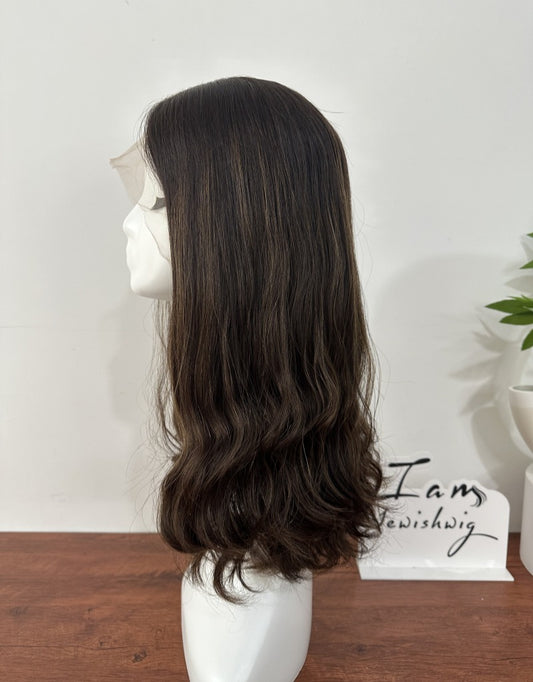 #4with highlights wavy 20inch Slight Layer HD Lace Top Wig