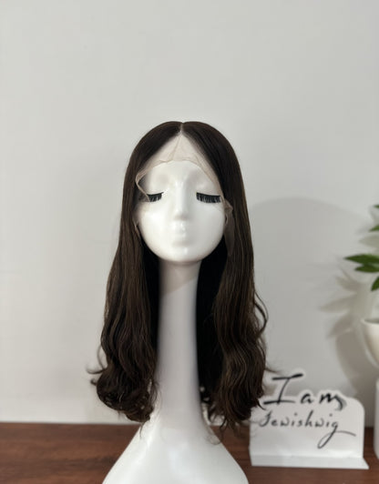 #4with highlights wavy 20inch Slight Layer HD Lace Top Wig
