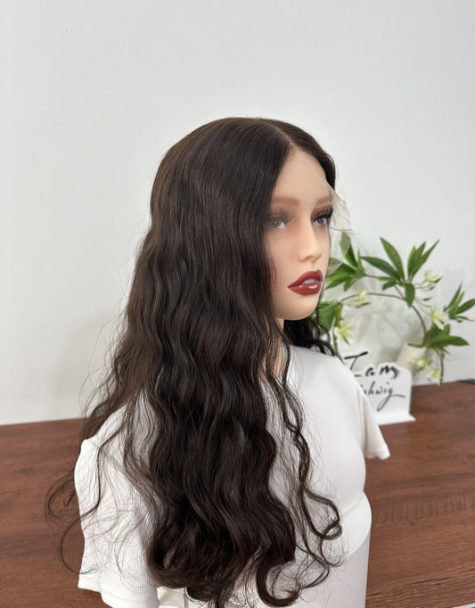 Dark Brown Wavy 20inch No Layer HD Lace Top Wig