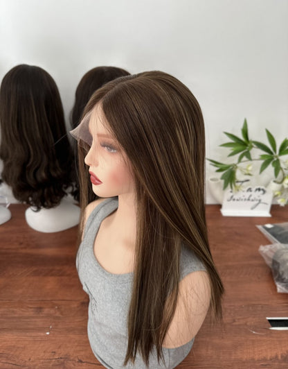 #6 With Highlight 20inch  Slight Layer HD Lace Top Wig