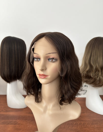 Natural Color With Highlights 12inch Wavy Slight Layer HD Lace Top Wig