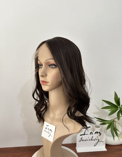 Natural Color With Highlight 16inch Slight Layer HD Lace Top Wig