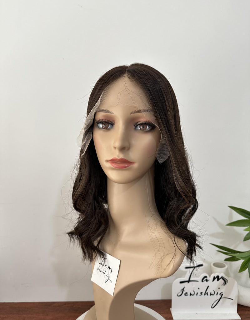 Natural Color With Highlight 16inch Slight Layer HD Lace Top Wig