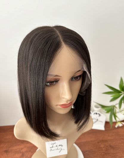 Natural Black 12inch No Layer HD Lace Top Wig