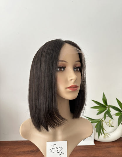 Natural Black 12inch No Layer HD Lace Top Wig