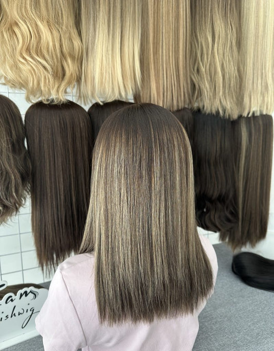 #4/6with Highlight 16inch Small Layer HD Lace Top Wig