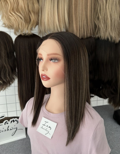 #4/6with Highlight 16inch Small Layer HD Lace Top Wig