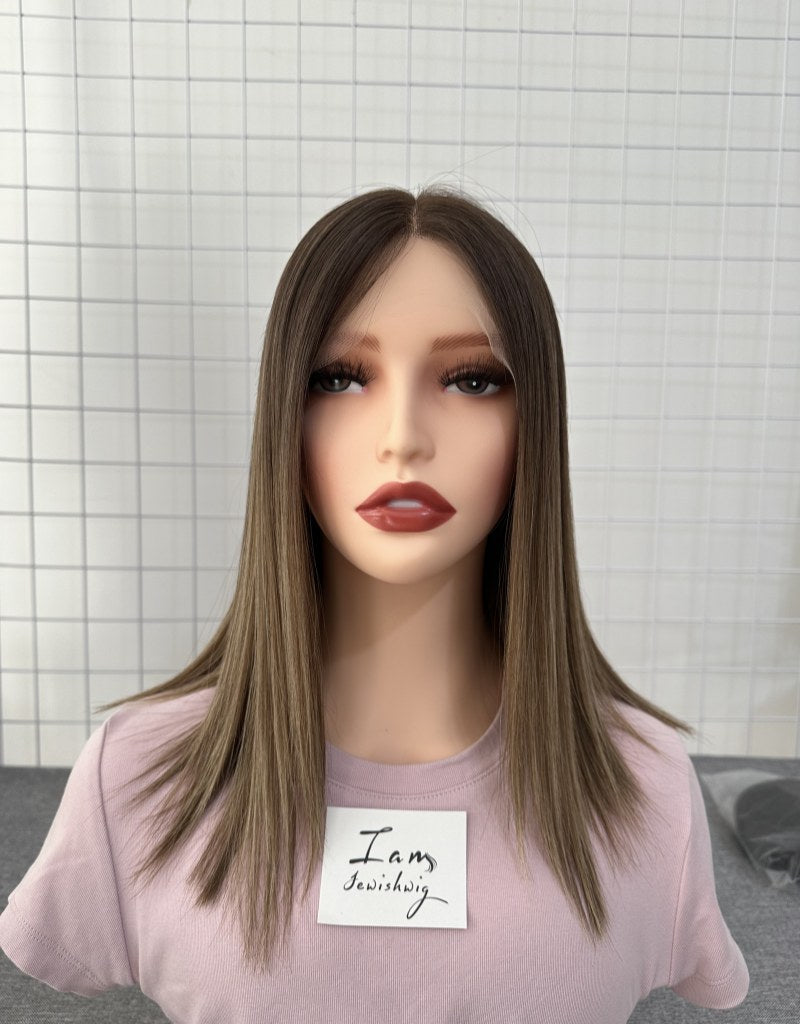 Lace Top Wig 14inches Medium Brown Slight Layer Natural Straight Hair