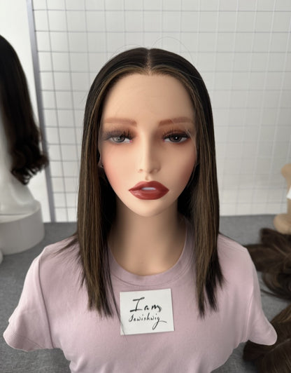 #2/8 Lace Top Wig 14inches Slight Layer Natural Straight Hair Density 150