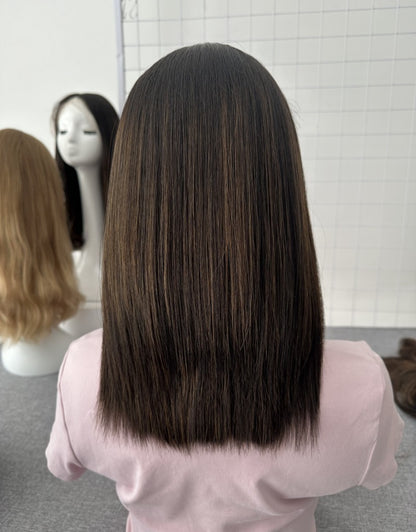 #2/8 Lace Top Wig 14inches Slight Layer Natural Straight Hair Density 150
