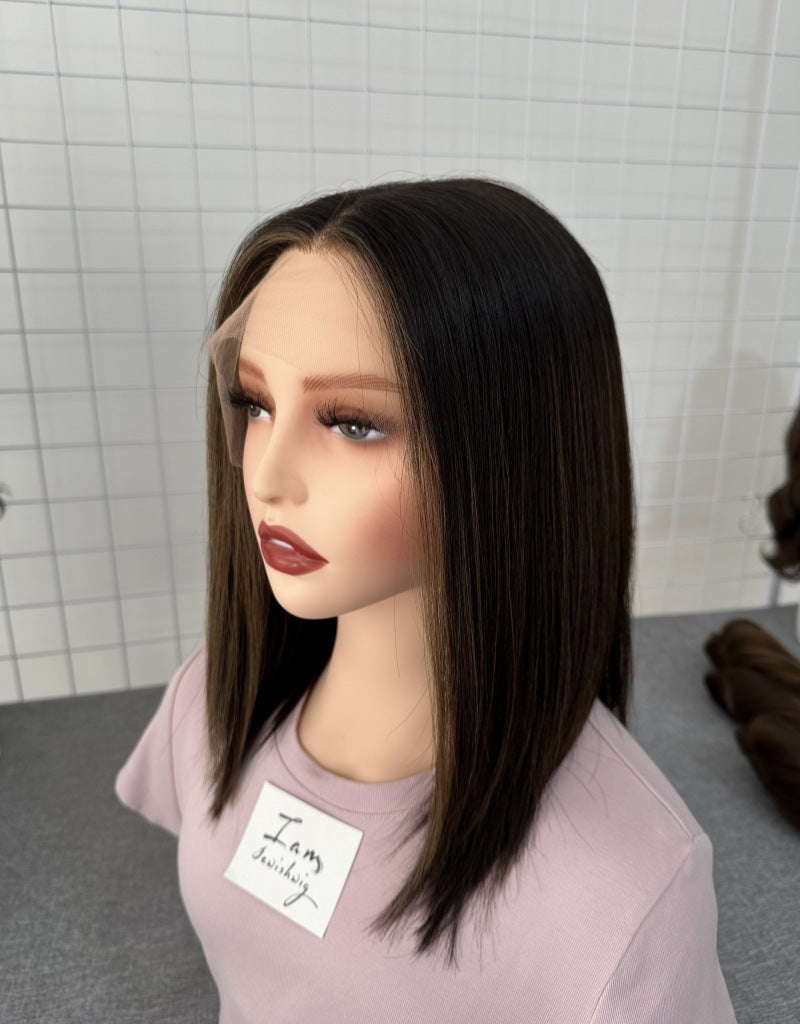 #2/8 Lace Top Wig 14inches Slight Layer Natural Straight Hair Density 150