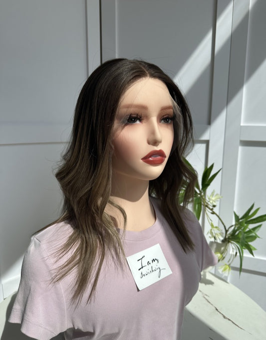 Lace Top Wig 14inches Medium Brown Slight Layer Natural Straight Hair