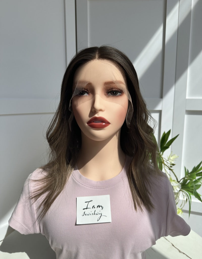 Lace Top Wig 14inches Medium Brown Slight Layer Natural Straight Hair