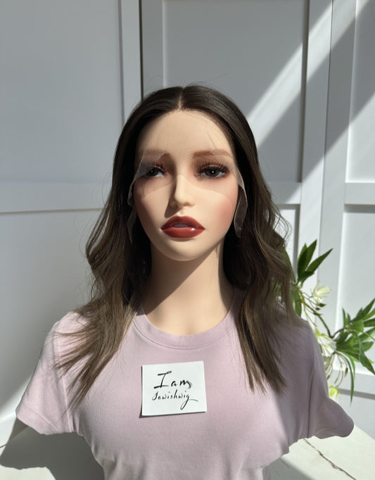 Lace Top Wig 14inches Medium Brown Slight Layer Natural Straight Hair