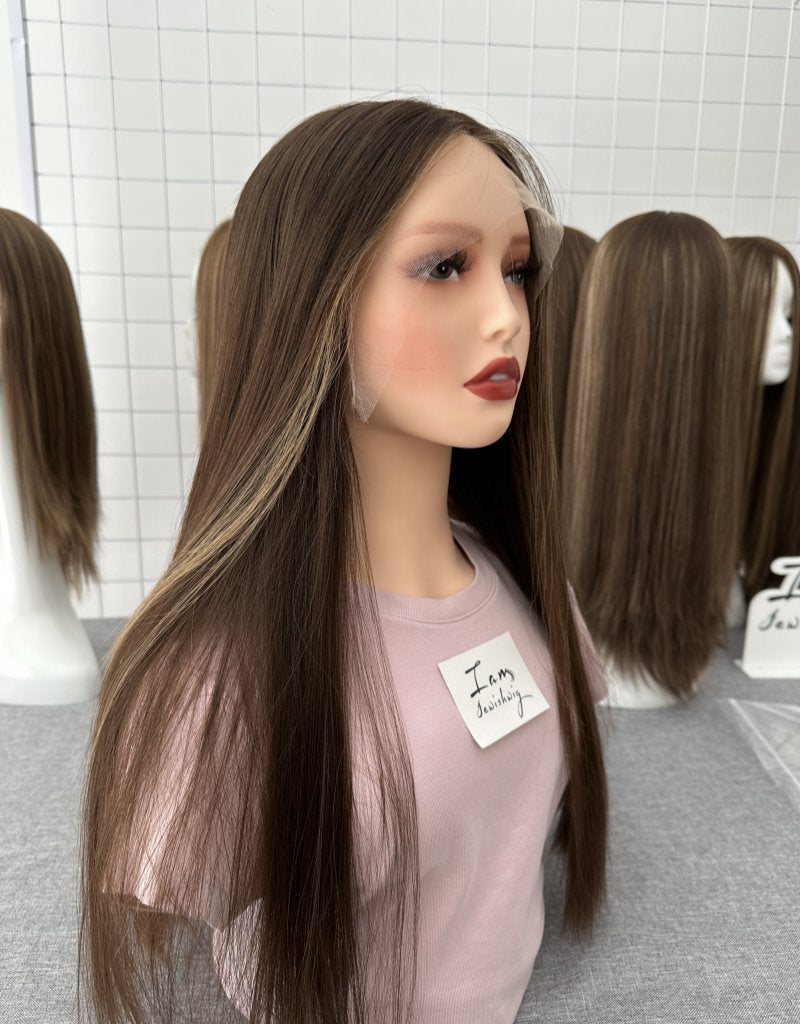 Russian Hair Lace Top Wig 23inches Slight Layer Add Babyhair Natural Straight Hair