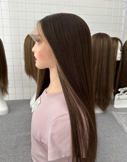 Russian Hair Lace Top Wig 23inches Slight Layer Add Babyhair Natural Straight Hair