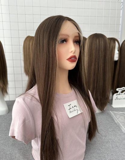 Russian Hair Lace Top Wig 23inches Slight Layer Add Babyhair Natural Straight Hair