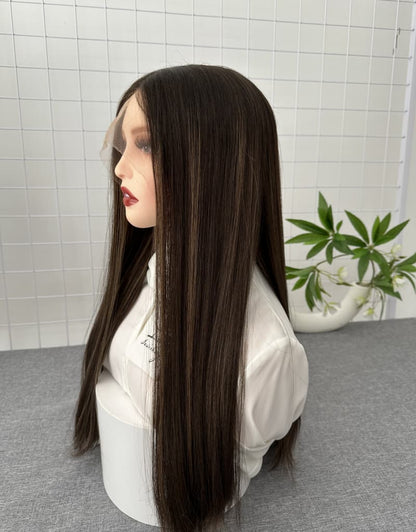 Lace Top Wig 24inches Natural Colorwith Highlight Light Layer Natural Straight