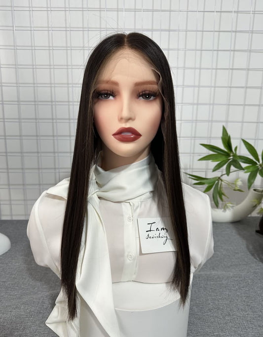 Black Color Lace Top Wig 16inches No Layer