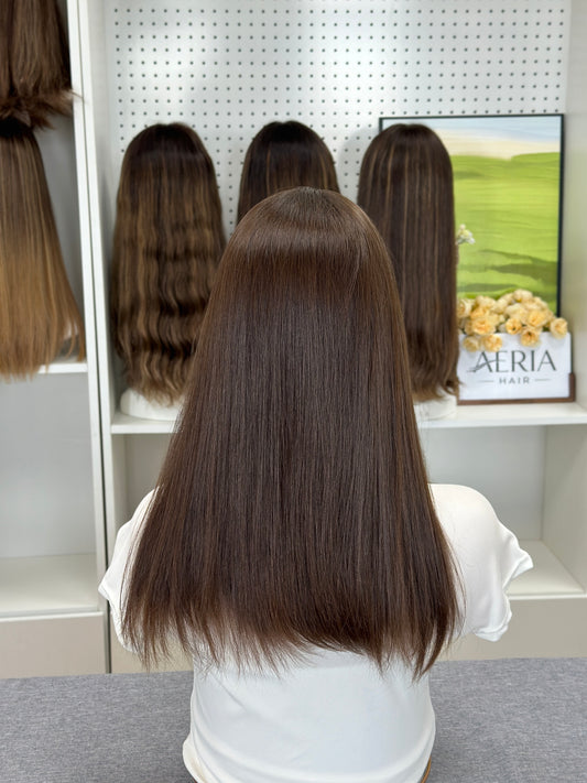 18 Inch Russian Hair Bandfall Wig – Natural Color #6 | Straight & Slight Layers | AERIA HAIR