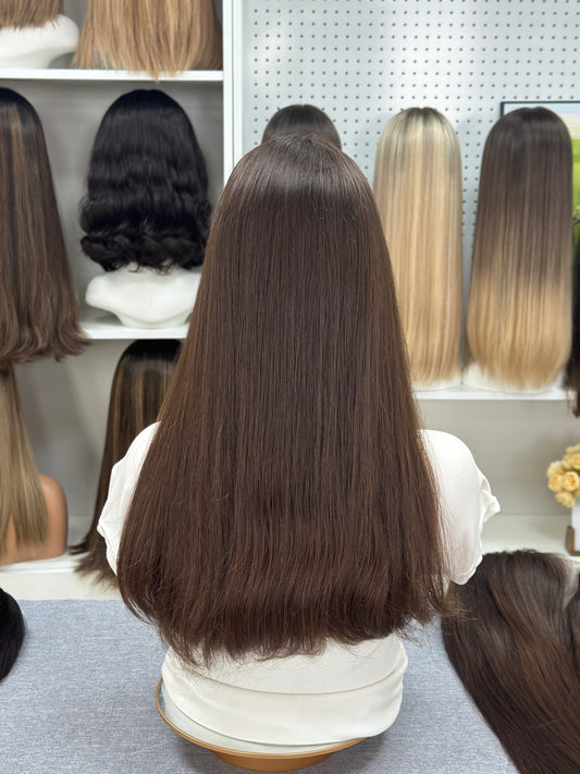 21 Inch Russian Hair Wig – Natural Color #8 | Straight & No Layers | AERIA HAIR