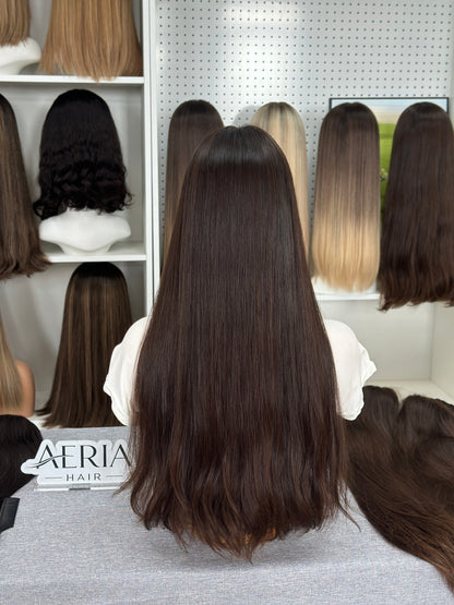 25 Inch Russian Hair Wig – Natural Color #6 | Straight & No Layers | AERIA HAIR