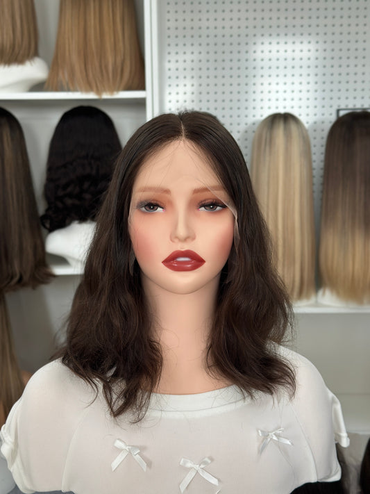 14 Inch Russian Hair Wig – Natural Color #6 | Slight Layers & Wavy | AERIA HAIR