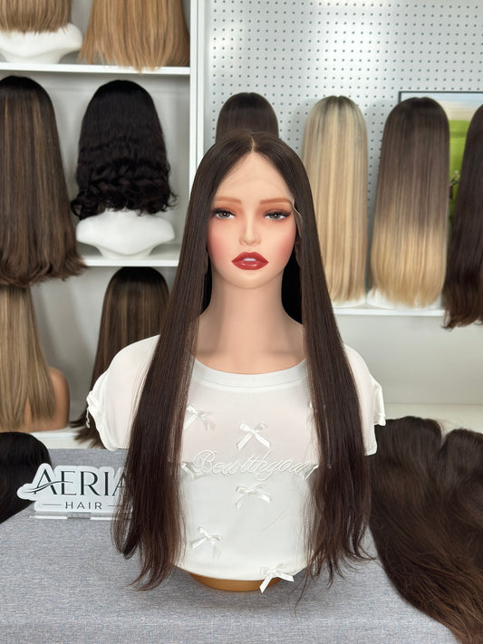 25 Inch Russian Hair Wig – Natural Color #6 | Straight & No Layers | AERIA HAIR