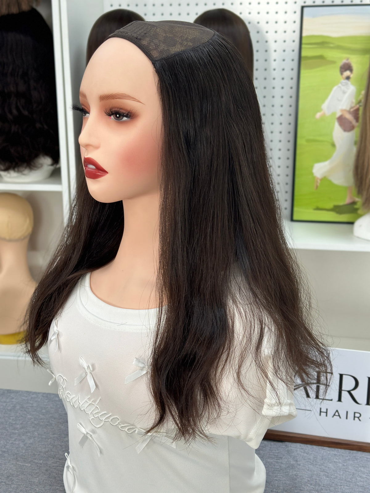 16-inch Color #6 Virgin Russian Hair Hatfall Sheitel Wig-No Layer,Natural Wave