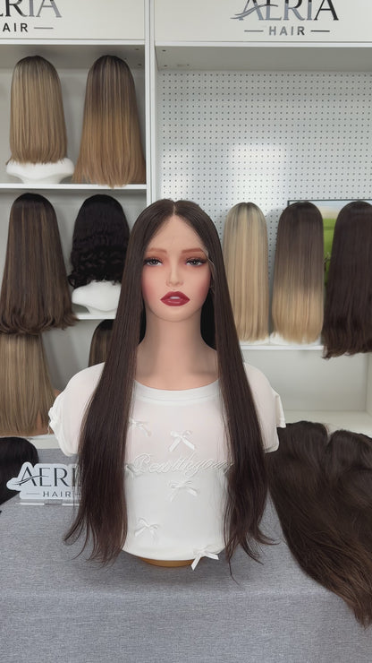 25 Inch Russian Hair Wig – Natural Color #6 | Straight & No Layers | AERIA HAIR