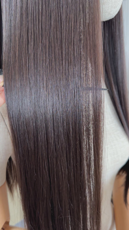 26inch Slight Layer Straight Original Color #4 Russian Hair Lace Top Wig Sheitel