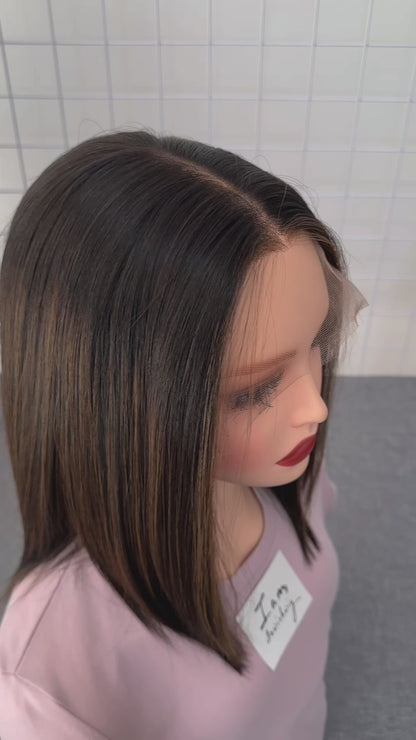 #2/8 Lace Top Wig 14inches Slight Layer Natural Straight Hair Density 150