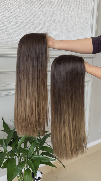 24 inch Slight Layer Color #B01 Straight Brazilian Hair Lace Top Jewish Wig Sheitel